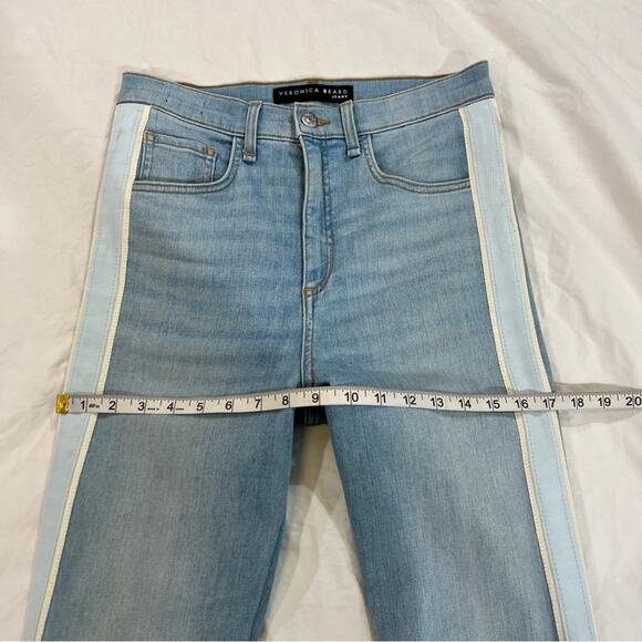 Veronica Beard Carly Air Tux Striped 11” Kick Flare Jean frayed ankle size 28 - Picture 10 of 16